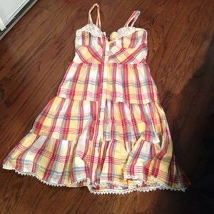 🍎Plaid summer dress with lace detail